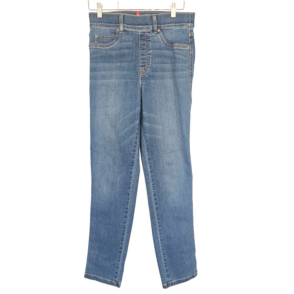 Spanx Medium Tall Wash Slim Pull On Jeans Medium‎ Blue High Rise Skinny Shaping